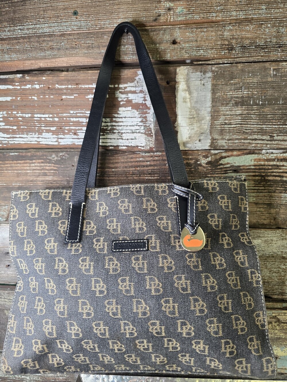 Dooney & Bourke Signature DB Canvas Tote, Brown Monogram Shoulder Bag